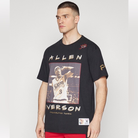 MITCHELL & NESS NBA premium vintage Allen iverson tee Black 2XL - Picture 1 of 16